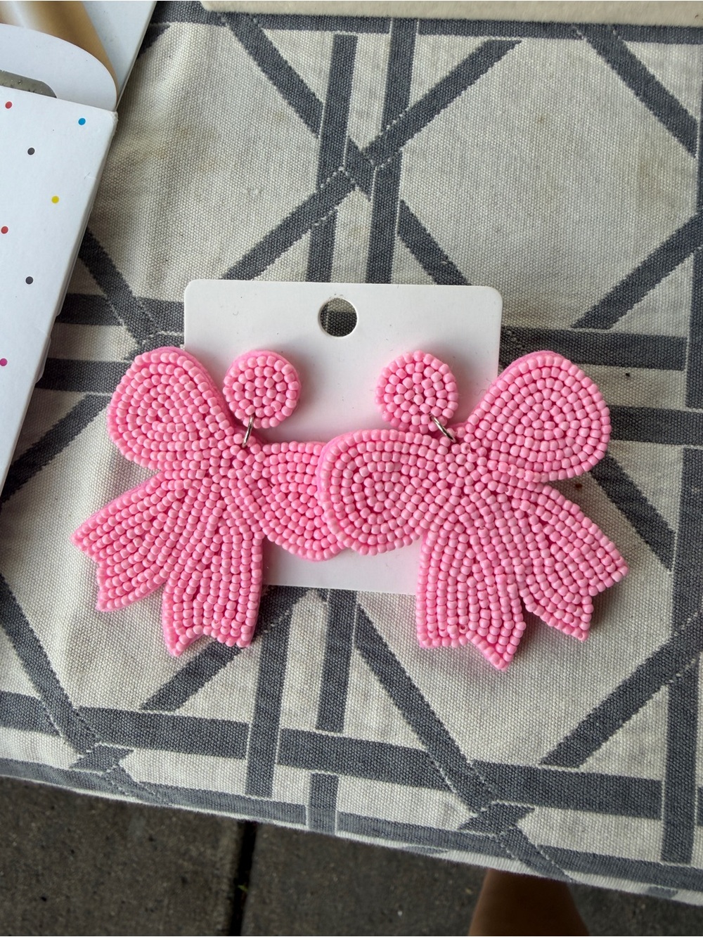 Pink Beaded Bow Statement Earrings